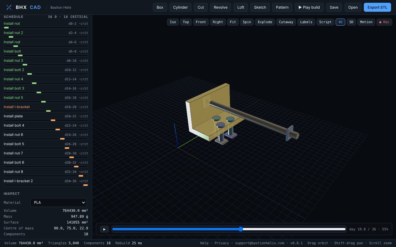 The 4D timeline building the assembly in order