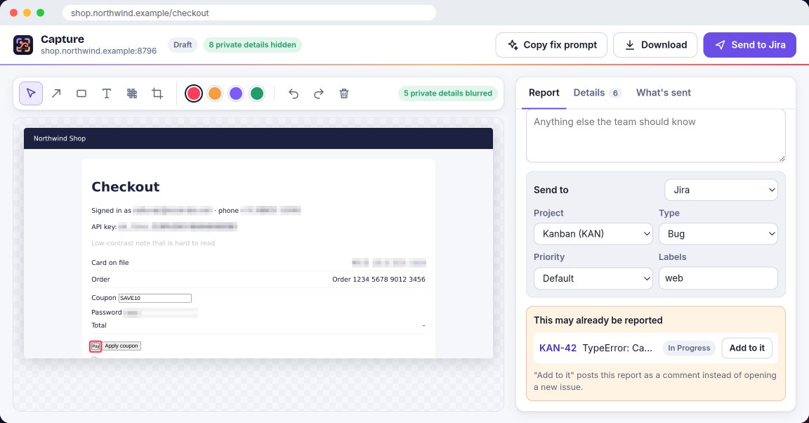 Capture showing that the same error is already reported as KAN-42, with an Add to it button